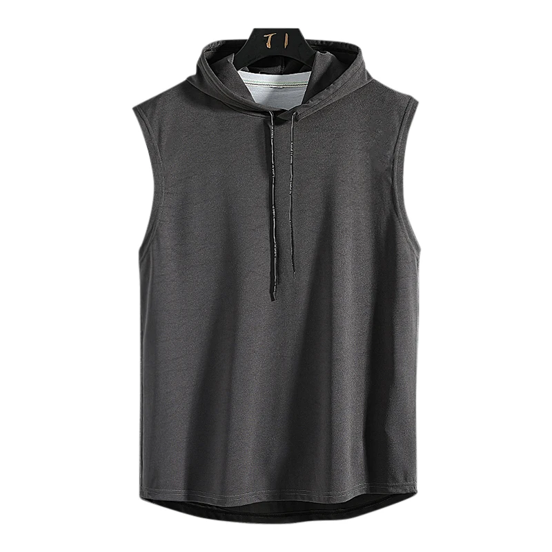 

Solid Color Hooded Tank Tops Fitness Clothing Men Hip-hop Streetwear Casual Top Summer Beach Vest Black Men's Clothing