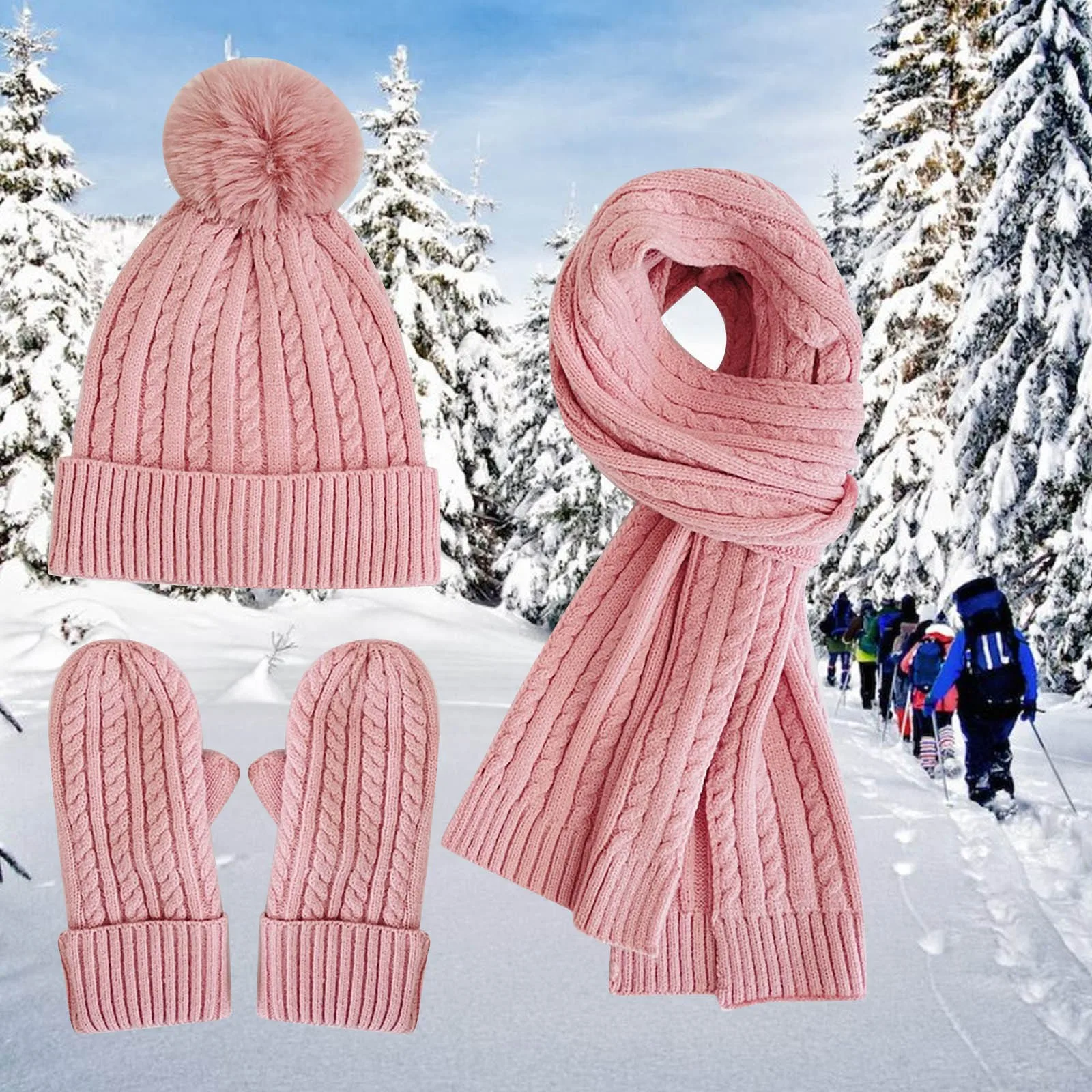 

Зимние женские Вязаные Шапка шарфы перчатки однотонные бархатные плотные шерстяные мягкие удобные теплые комплекты из трех предметов