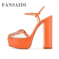 fansaidi 2022 platform orange sandals fashion womens shoes summer chunky heels consice elegant party shoes big size 40 41 42 43