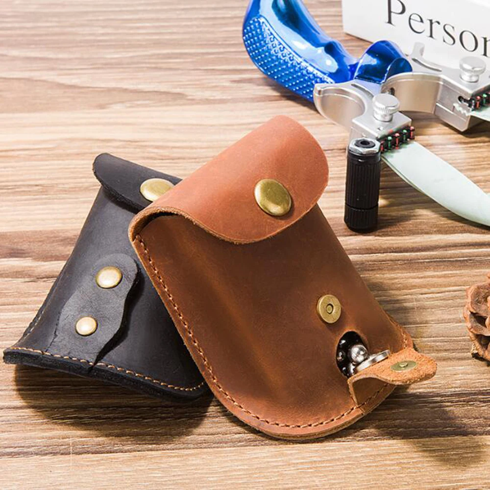 C12 Leather outdoor tactical equipment storage bag slingshot Fanny pack head layer cowhide slingshot hanging bag