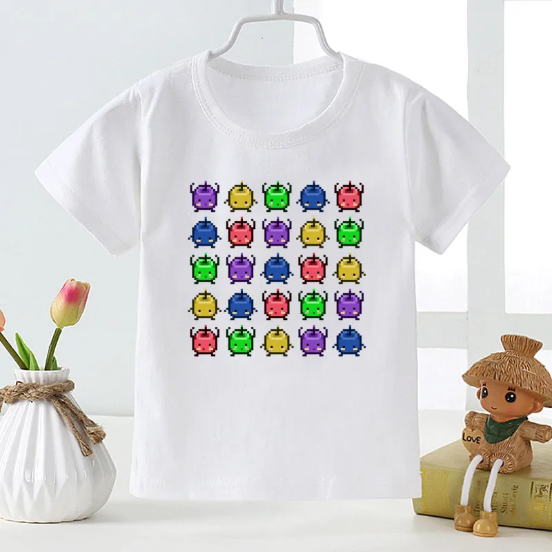 Stardew Valley Farm Pelican Town Game Cartoon Fashion Funny Print T-shirt Kids Summer O-Neck Tops Boys & Girls White Tee