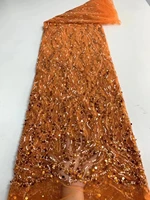 african lace fabric 5 yards 2022 orange nigerian party dress sewing material beaded sequin embroidery french net lace