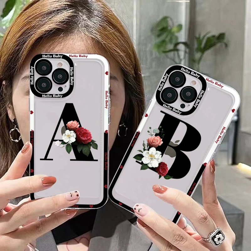 

Fashion Letter Clear Flower Phone Case for iPhone 11 12 13 Mini Pro Max 14 Pro Max Case shell