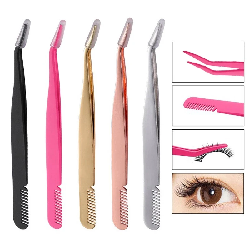 

1PC Stainless Steel Eyelash Tweezers Extension Superhard Tweezers With Fiber Tips High Precision Auxiliary Tweezers Clip