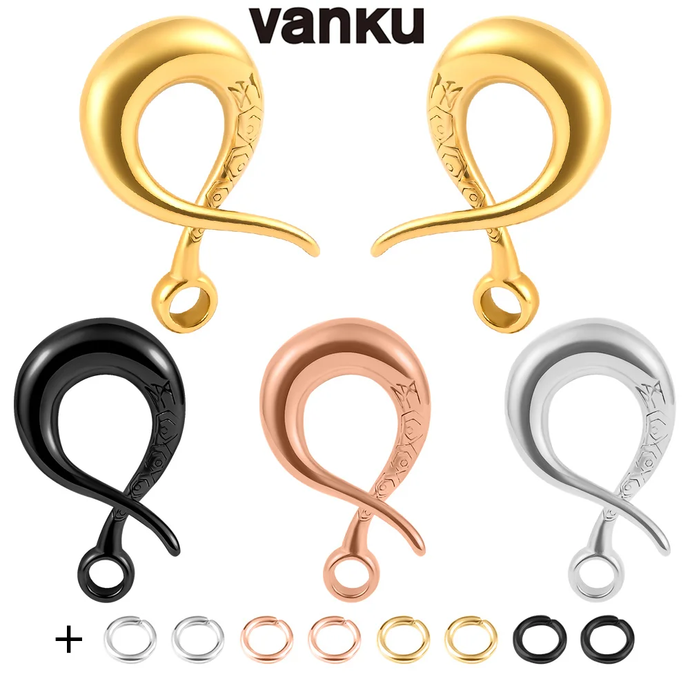 

Vanku 2pc Stainless Steel DIY Pattern Ear Weight Curved Hook Dangle Earring Ear Plug Tunnels Expander Stretchers Body Jewelry