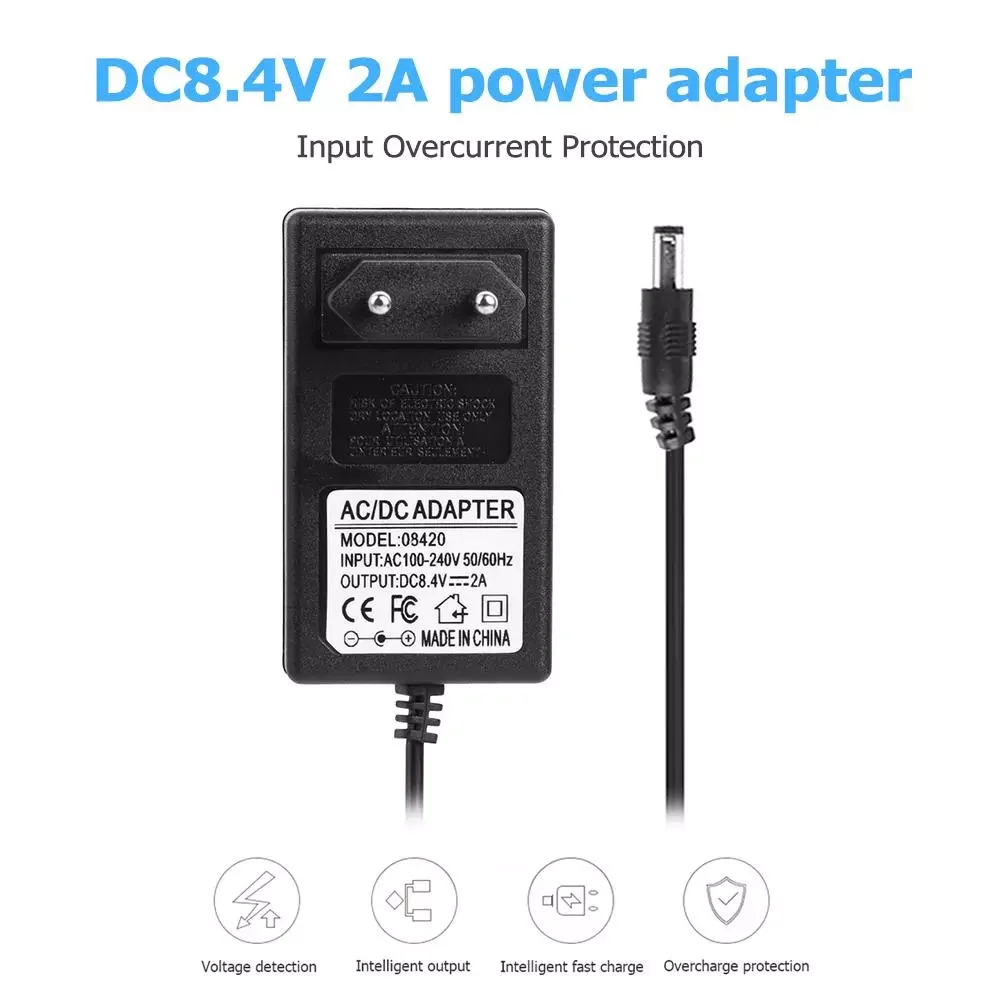 

2022New DC 8.4V 1A/4.2V 1A/21V 2A/16.8V 1A/8.4V 2A 18650 Lithium Battery Charger Adapters DC5.5*2.1mm Plug Power Charging Adapte