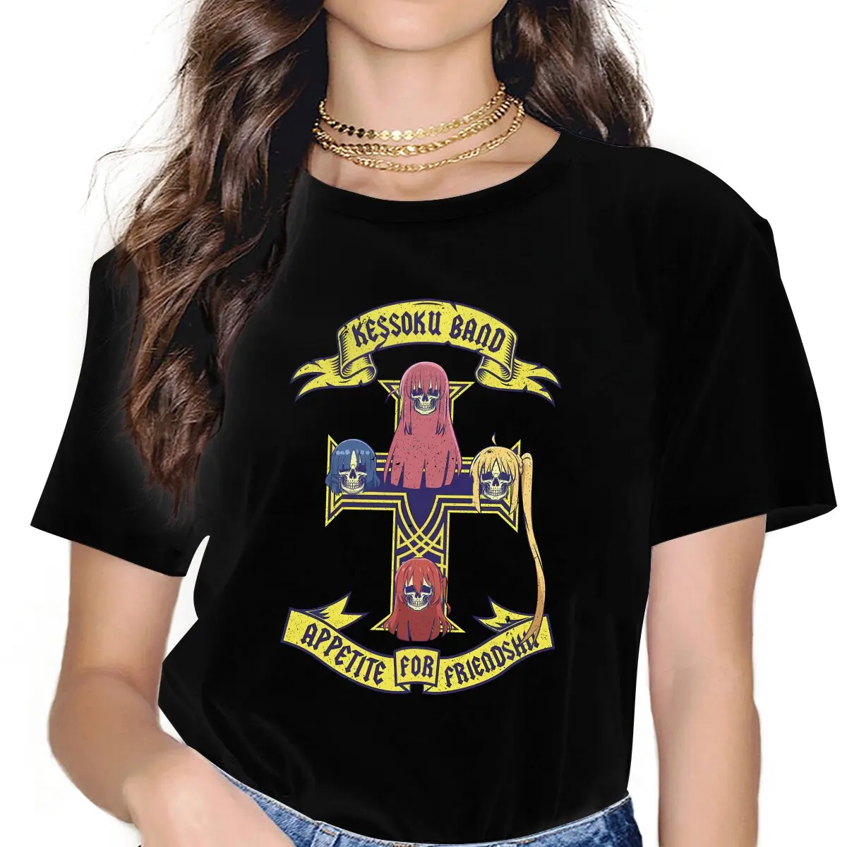 

APPETITE FOR FRIENDSHIP Anime Bocchi The Rock Women T Shirt Fibre Gothic O-Neck Polyester TShirt