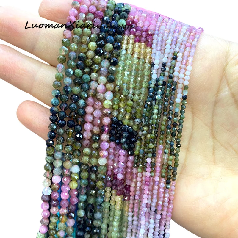 Натуральный камень 2 3 4 мм граненые круглые бусины из турмалина AA свободные