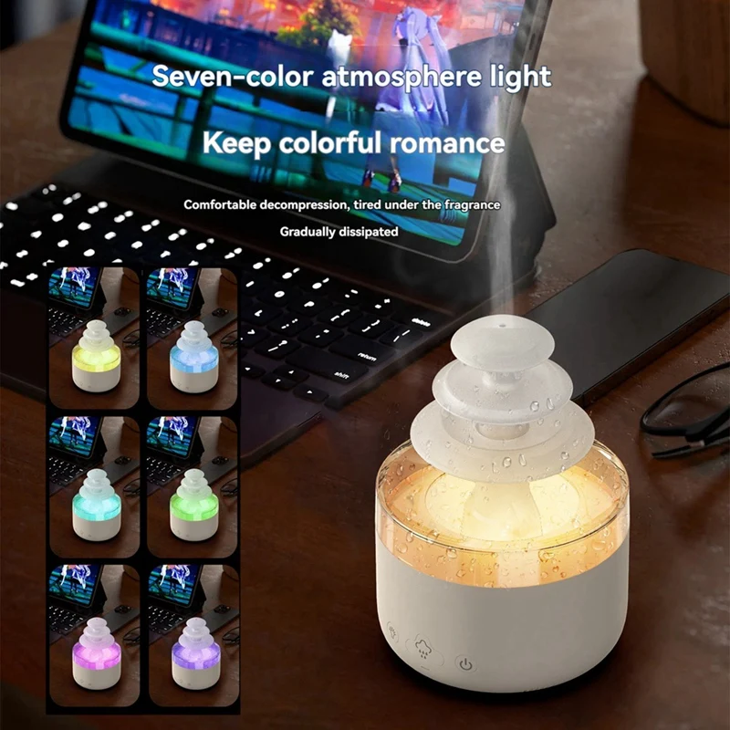 Relax Cloud Rain Diffuser Humidifier Raindrop Aromatherapy Ultrasonic Atomization Humidification Colorful Lamp US Plug