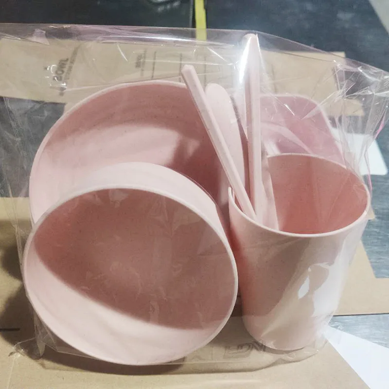 Набор из 6 штук пшеничной соломы чашки Круглые ложки вилки палочки для еды