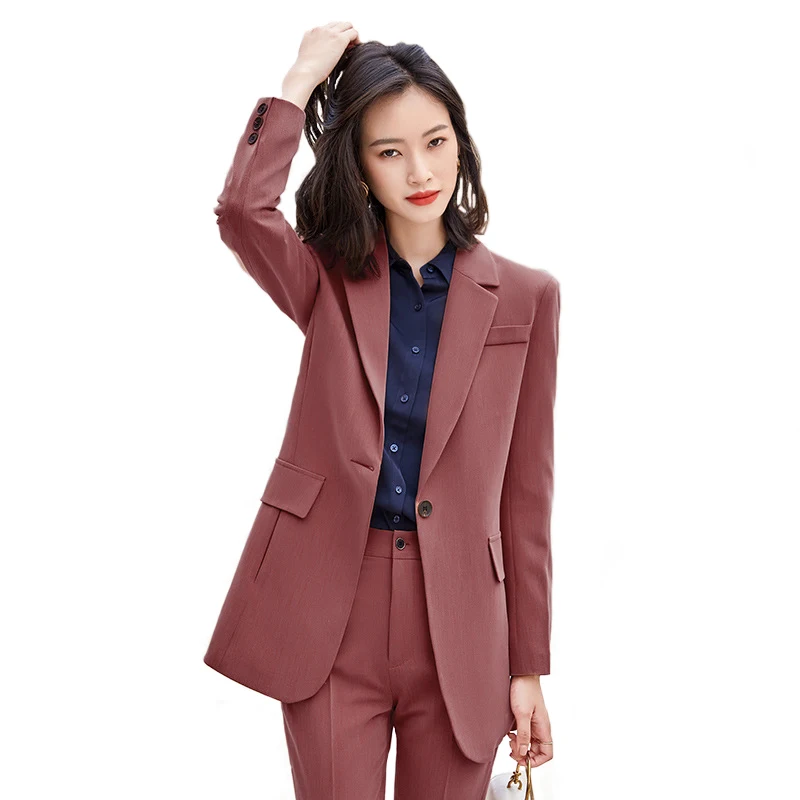 Brick Red Suits Women Spring Autumn Business Temperament High End Long Sleeve Slim Blazer And Pants Office Ladies Work Wear