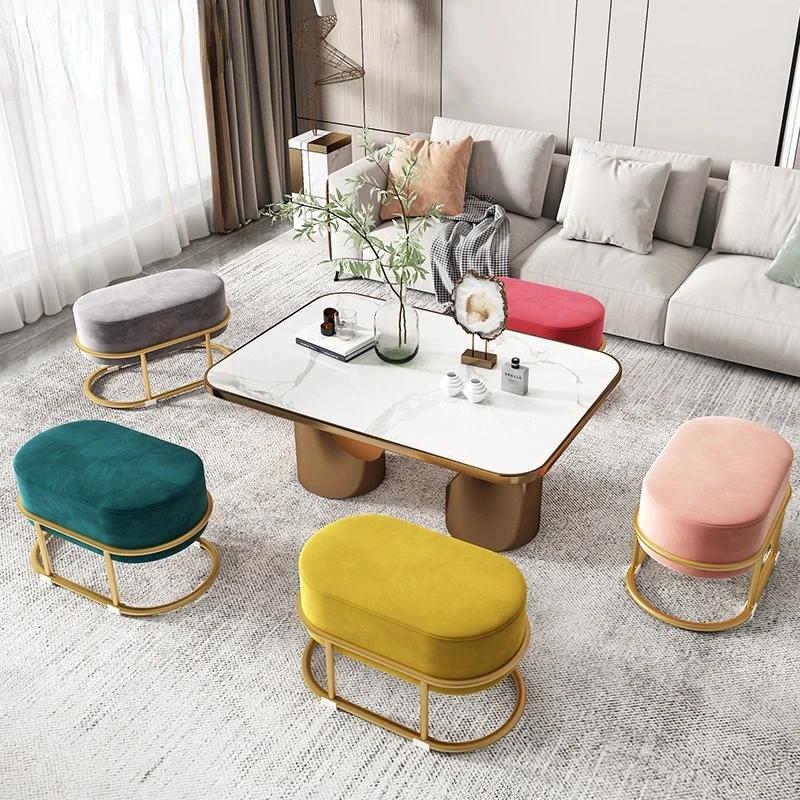 

Nordic Living Room Velvet Stool Home Entrance Fitting Room Single Sofa Oval Net Red Clothing Store Small Couch