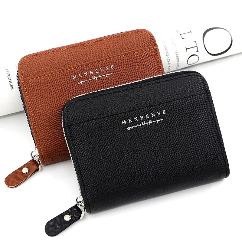 

Fashion men's short zipper wallet pu leather handbag business retro zero multi card ID bag solid letter