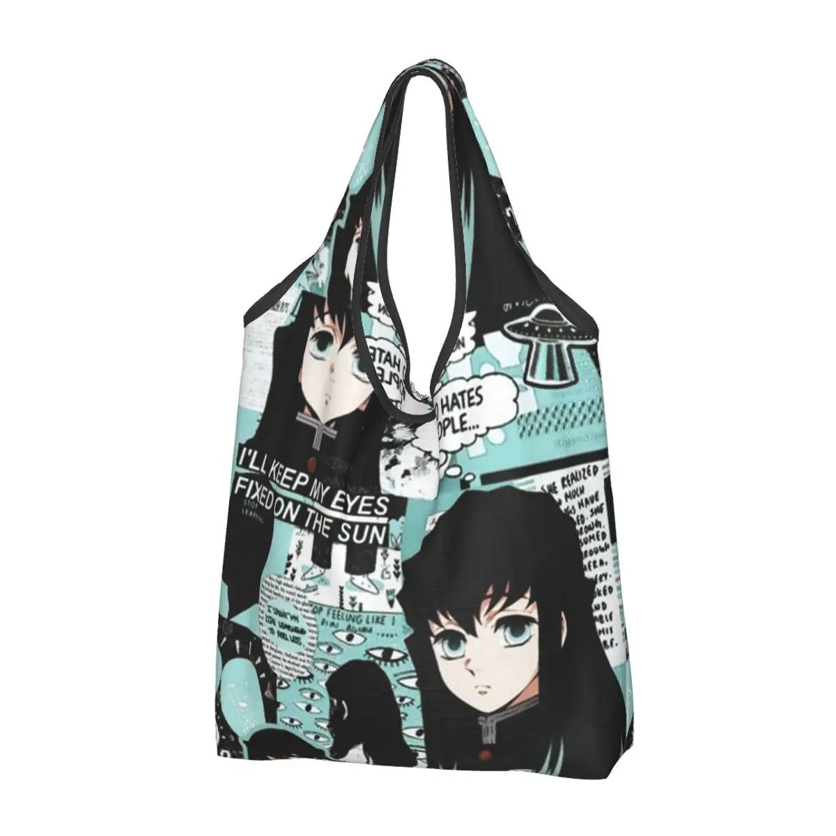 

Fashion Anime Demon Slayer Shopping Tote Bag Portable Muichiro Tokito Kimetsu No Yaiba Grocery Shoulder Shopper Bag