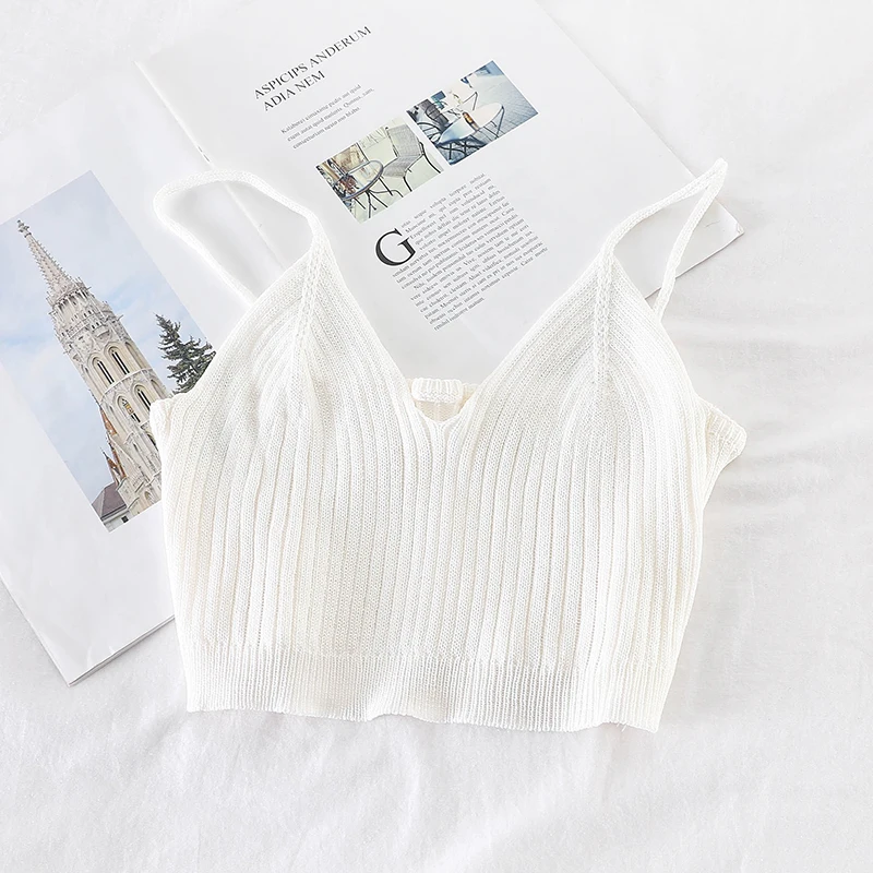 

Abrini New Summer 2021 Women's Y2K Sexy Crop Top Women's Spaghetti Top and Camisole Stretch Wrap Top Women's Knit