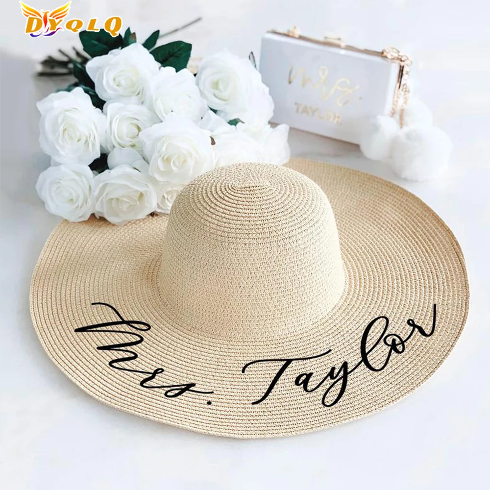 

Custom Name Wedding Bridesmaid Hat ,Straw Sun Hat , Beach Floppy Hen Hat , Personalized Bridal Party Gifts Honeymoon Hat