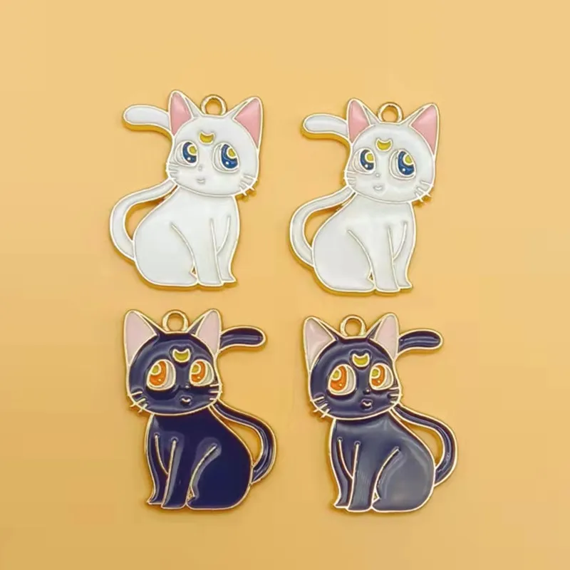 

10pcs Alloy Dripping Oil Pendant Cartoon Moon Cat Amulet Earrings DIY Designer Charm Keychain Jewelry Accessories