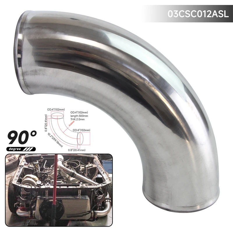 

89-102mm/3.5" -4.0 inch Aluminum 90 Degree Intercooler Intake Turbo Pipe Piping Tube hose L=300mm