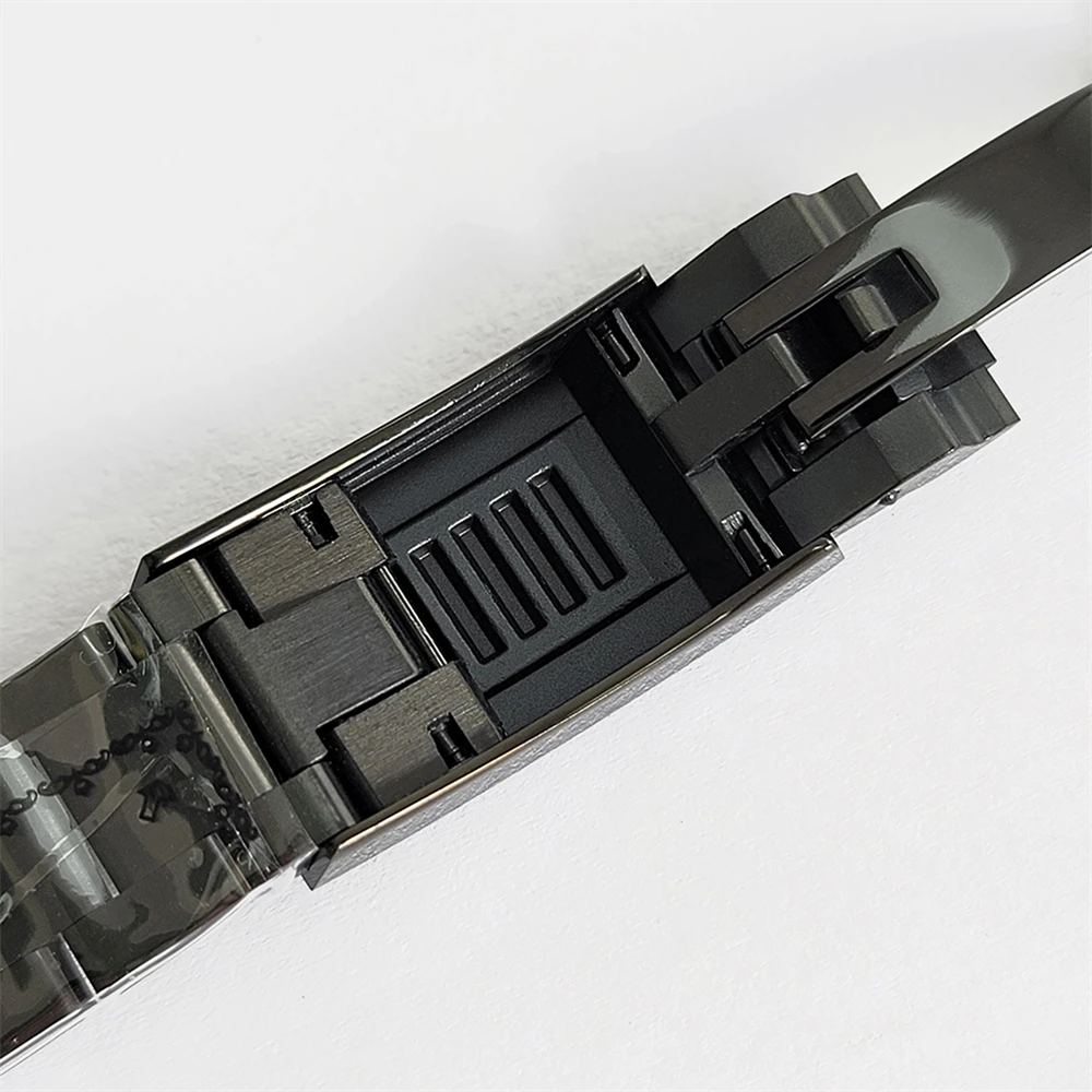 PVD Black 20MM Watch Band 316L Stainless Steel Pull Teeth Strap Replacement Men Watch Upgrade Parts Metal Watchband Wristband
