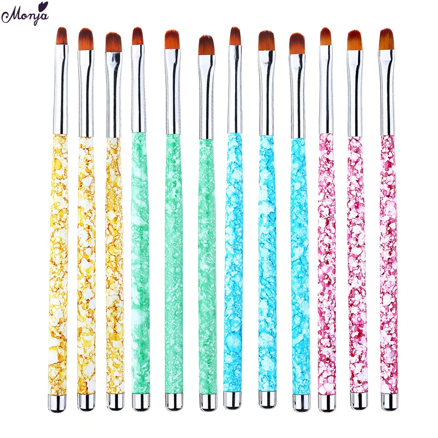 

Monja 3Pcs Nail Art Marble Pattern Acrylic UV Gel Extension Building Painting Brush Flower DIY Design Drawing Pen Manicure Tools