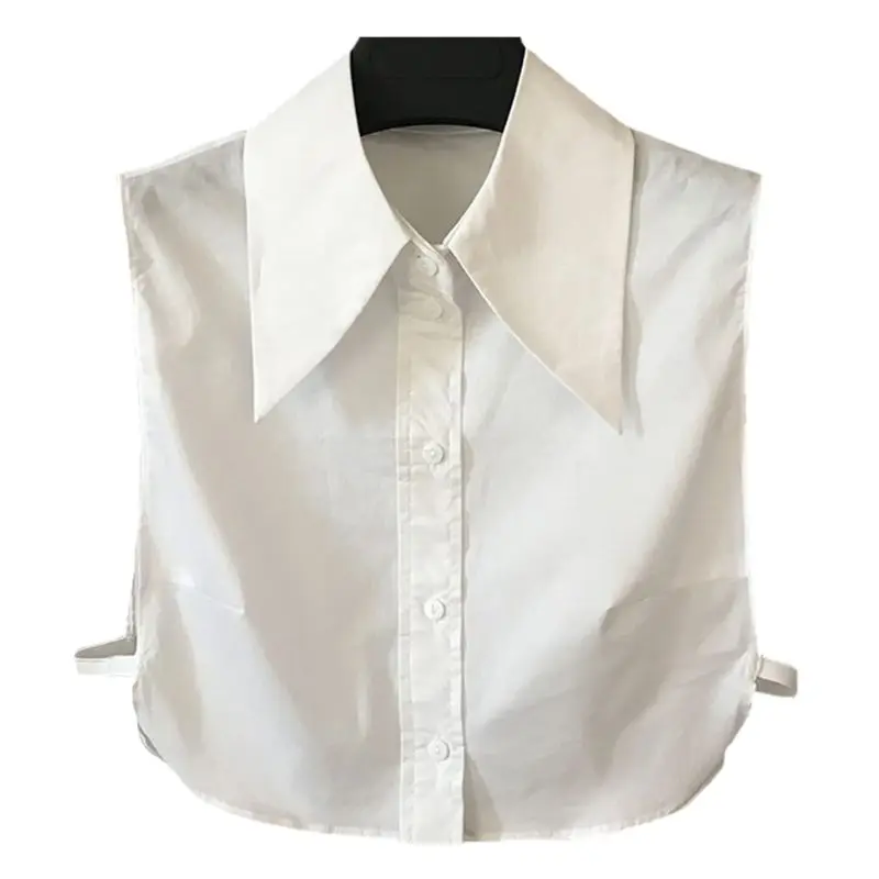 

F42F Office Ladies Women Elegant Cotton Detachable Half-Shirt Blouse Solid Color Pointed for TRIANGLE Lapel False Fake Collar