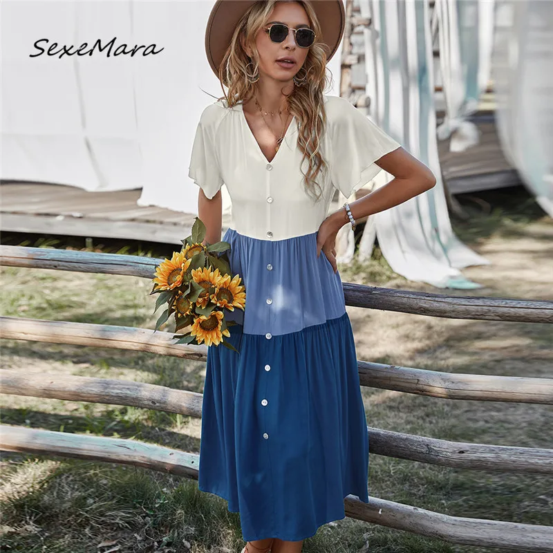 

Летнее платье для женщин 2022 Повседневная пикантная модная Корейская женская одежда в стиле пэчворк оверсайз