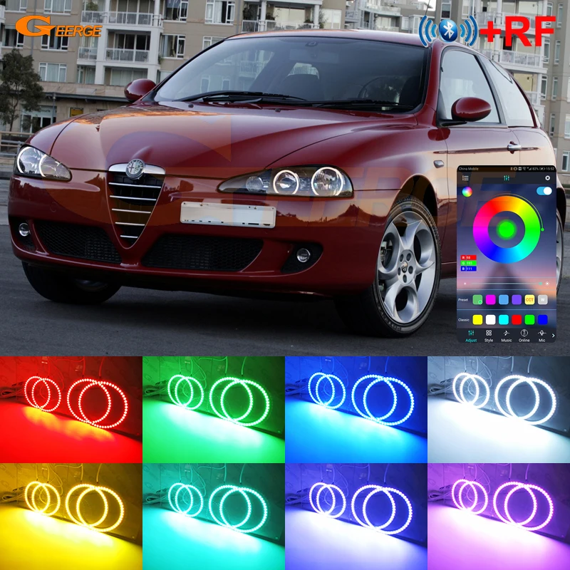 For Alfa Romeo 147 2005 2006 2007 2008 2009 2010 RF Remote BT App Multi-Color Ultra Bright RGB LED Angel Eyes Kit Halo Rings