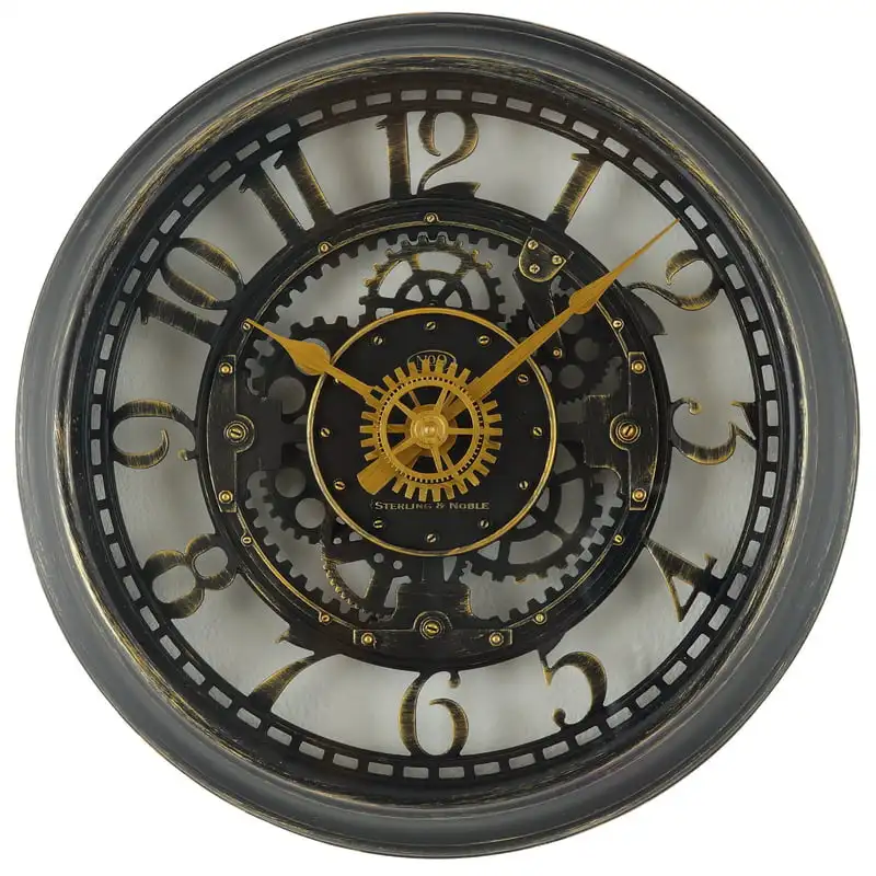 

Round 11.5" Oil Rubbed Bronze Cutout Gear Industrial Wall Clock with Arabic Numbers