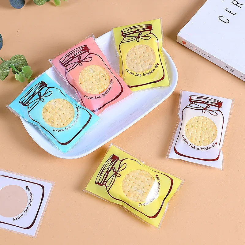 

100Pcs Plastic Baking Bottle Pattern Packaging Biscuit Cookie Self-adhesive Candy Bags