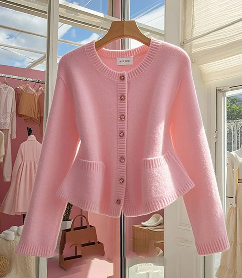 Французский винтажный мягкий трикотаж женский свитер модный тонкий вязаный