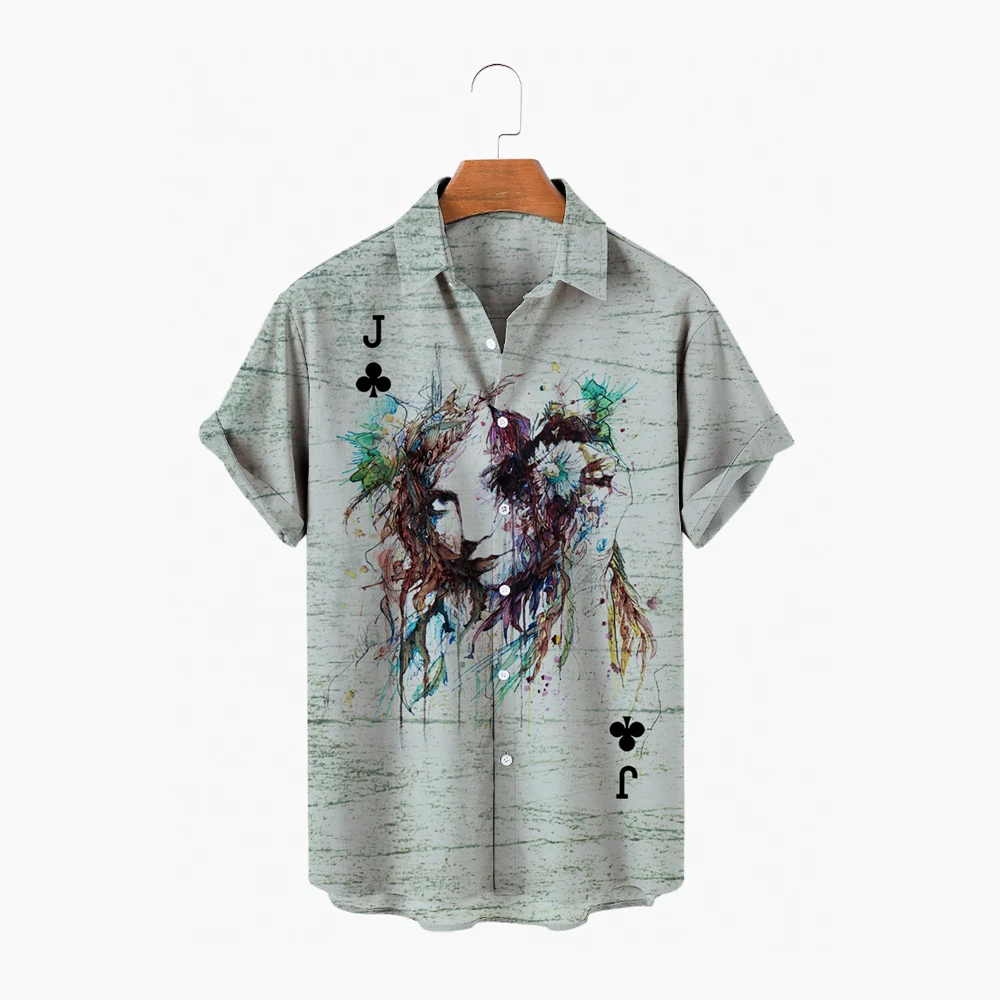 

Мужская рубашка в стиле Харадзюку, рубашка в стиле хип-хоп с принтом игральных карт, пляжные праздничные летние рубашки, Гавайские рубашки в...