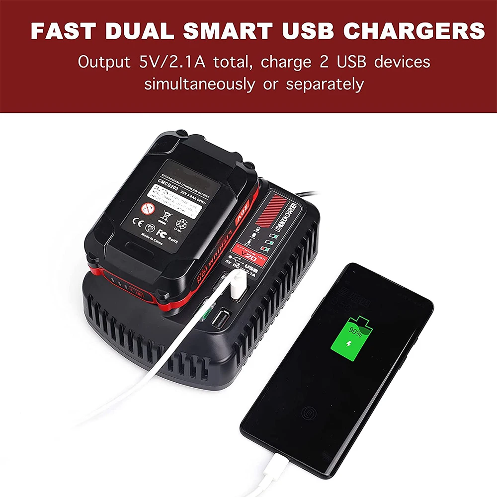20V 2A Li-ion Battery Charger For CRAFTSMAN CMCB102 Rechargeable Power Tool 100V/240V Lithium Battery Charger With Dual USB
