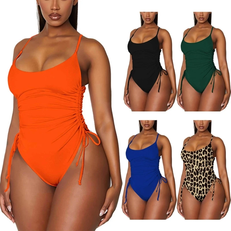 

Womens Sexy One-Piece Swimsuits Tummy Control Bathing Suits Backless Bodysuit Swimwear Side Tie Ruched Monokinis