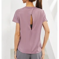 summer women back cutout breathable short sleeved fitness athletic tops yoga workout shirts tops loose running training t shirt