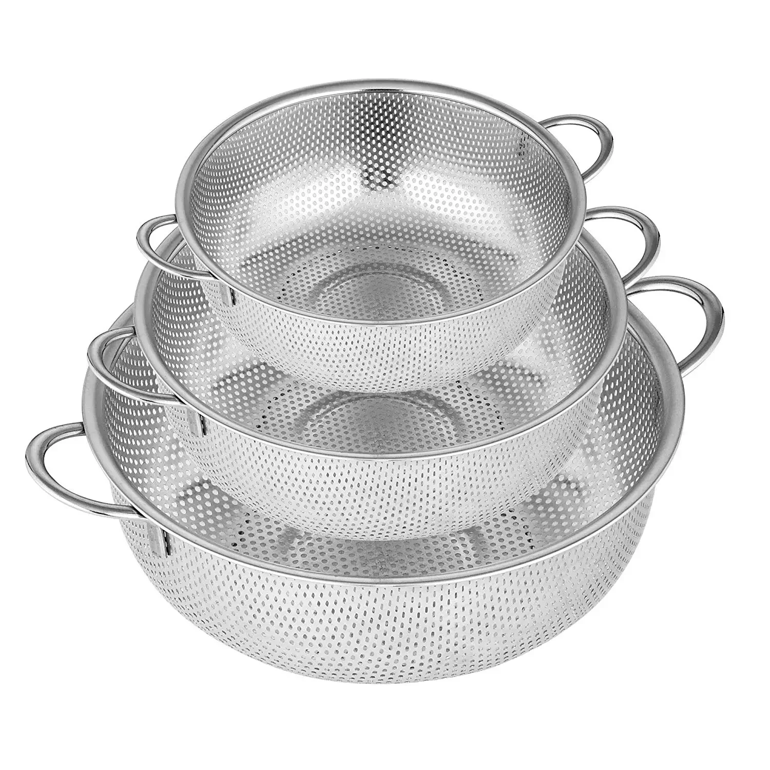 

Colander Set of 3,Stainless Steel Micro-Perforated Colander Strainer with Handle for Draining Rinsing Washing Vegetable