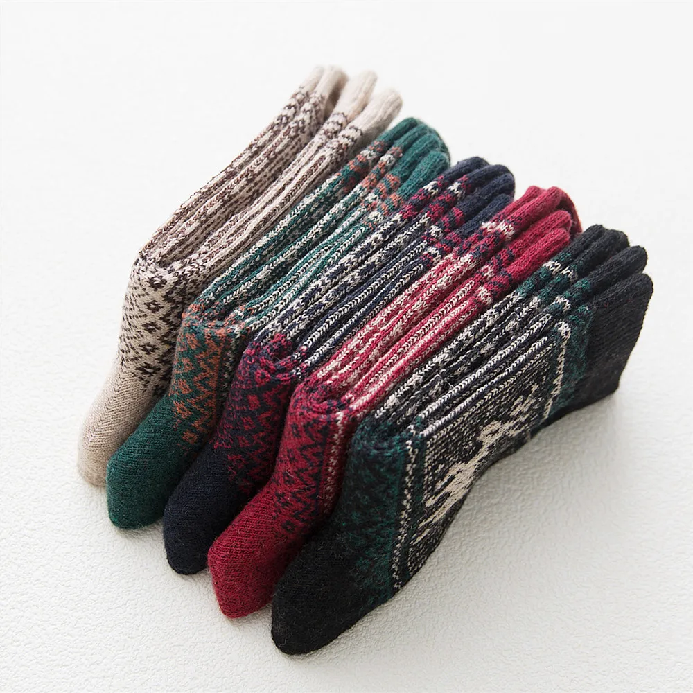 5 Pairs Winter Warm Thicken Thermal Soft Casual Women Wool Socks Cashmere Home Snow Christmas Elk Women Socks