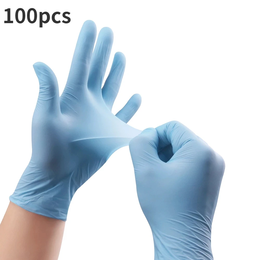 Latex Free Blue Nitrile Gloves 100PCS Bathroom Home Cleaning Goods Tattooists/Makeup/Barber Water Proof Diposable Work Gloves