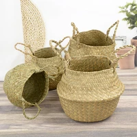 1pc handmade woven storage basket folding clthoes laundry basket rattan hanging flowerpot dirty clothes basket storage basket
