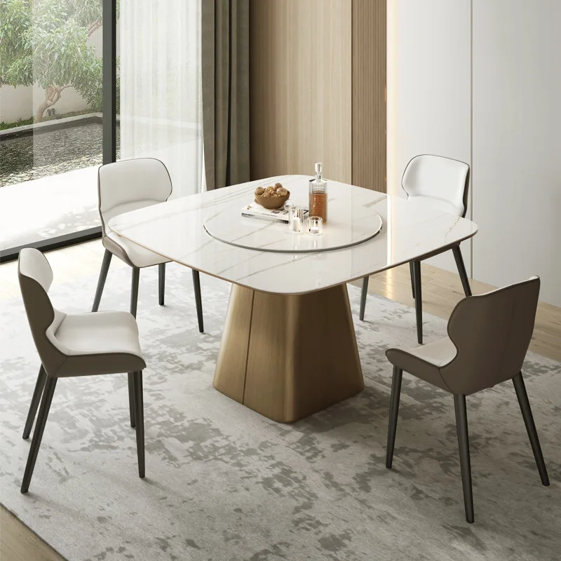 

Factory direct sales of marble dining table stainless steel titanium home dining table and chairs combination