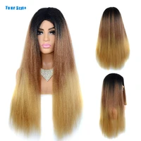 synthetic 28 long wig for women middle part long straight hair wig ombre ginger brown black female wig for women cosplay party