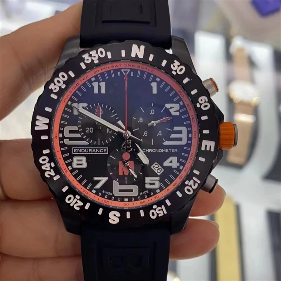 

2023 High Quality Mens Watch Endurance Pro Chronograph Red White Black Rubber Quartz Sapphire Chronometer