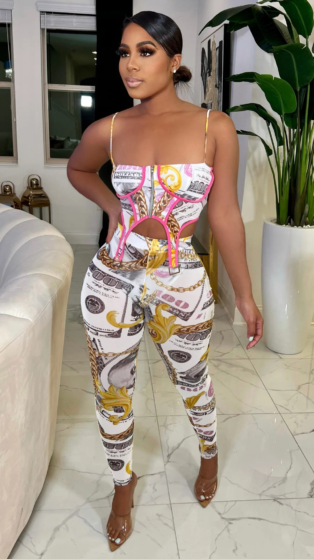 

Sexy Cut Out Tracksuit Women Clothing 2022 New Colorful Print Tank Crop Top + Leggings Skinny Club Party Two Piece Set Sporty
