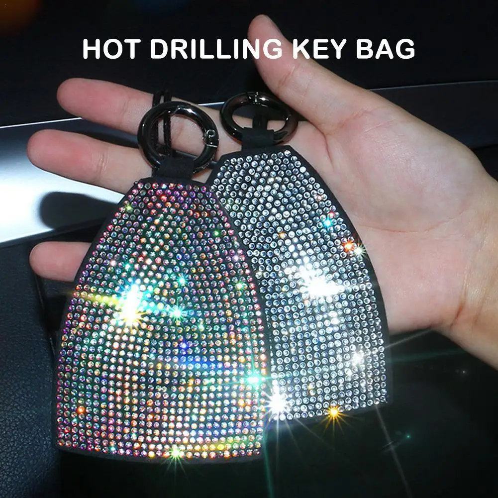 

New Cute Creative Unisex Pull Type Key Bag PU Leather Key Hot Drilling Shiny For Car Key Holder Case Leather Keychain Decor F0T8
