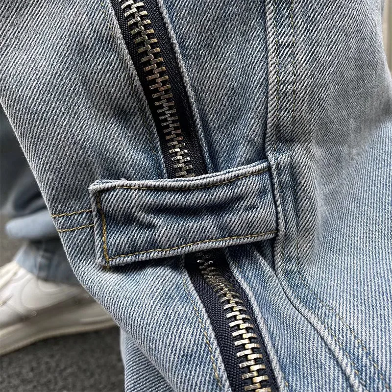 2022 Vibe Style Ankle Zipper Hip Hop Men Baggy Jeans Trousers Retro Washed Straight Denim Pants Elegant New Fashion Ropa Hombre