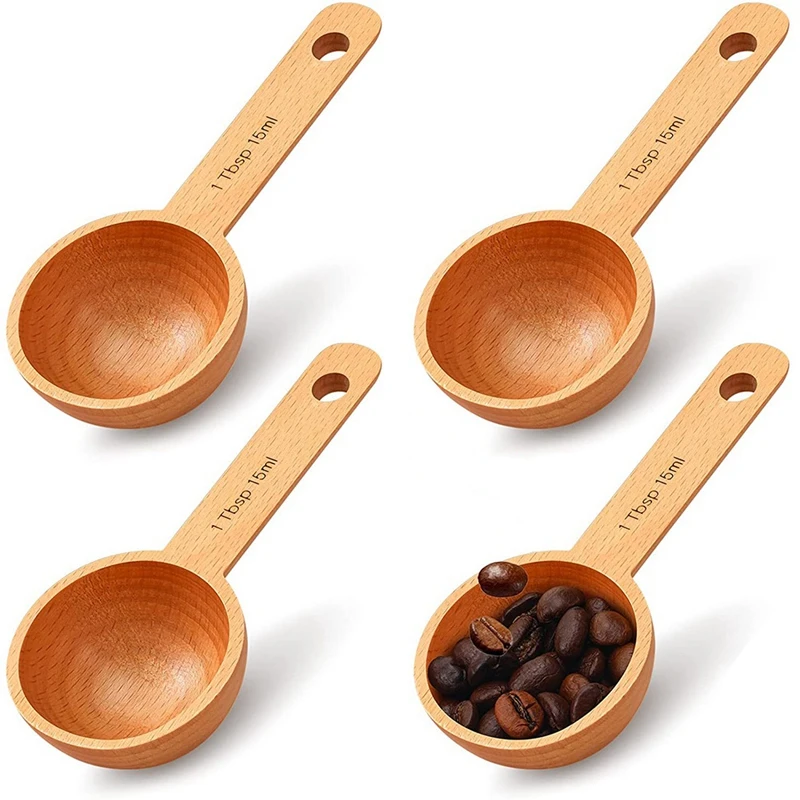 

BEST4 Pieces Coffee Spoon Wooden Coffee Scoop Measure Scoop For Measuring Coffee Beans Tea Home Kitchen Accessories, 15 Ml