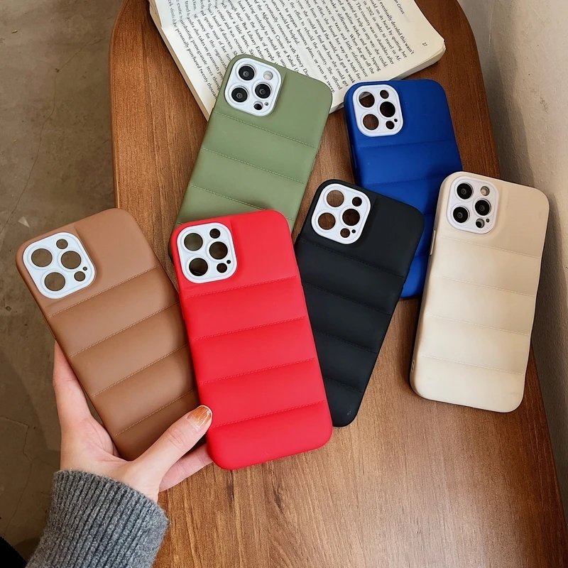 Luxury Candy Color Down Jacket The Puffer Phone Case For iPhone 13 12 11 Pro Xs Max X Xr 7 8 Puls SE Shockproof Leather Cover