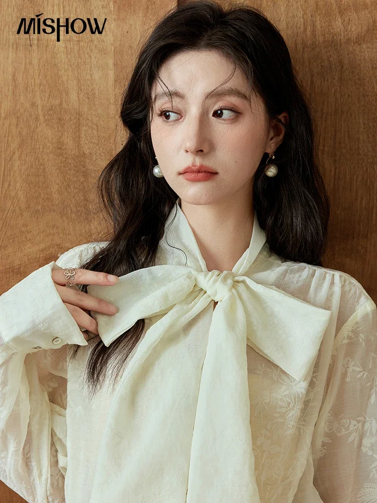 Блузка с бантом и длинным рукавом MXD41C0312