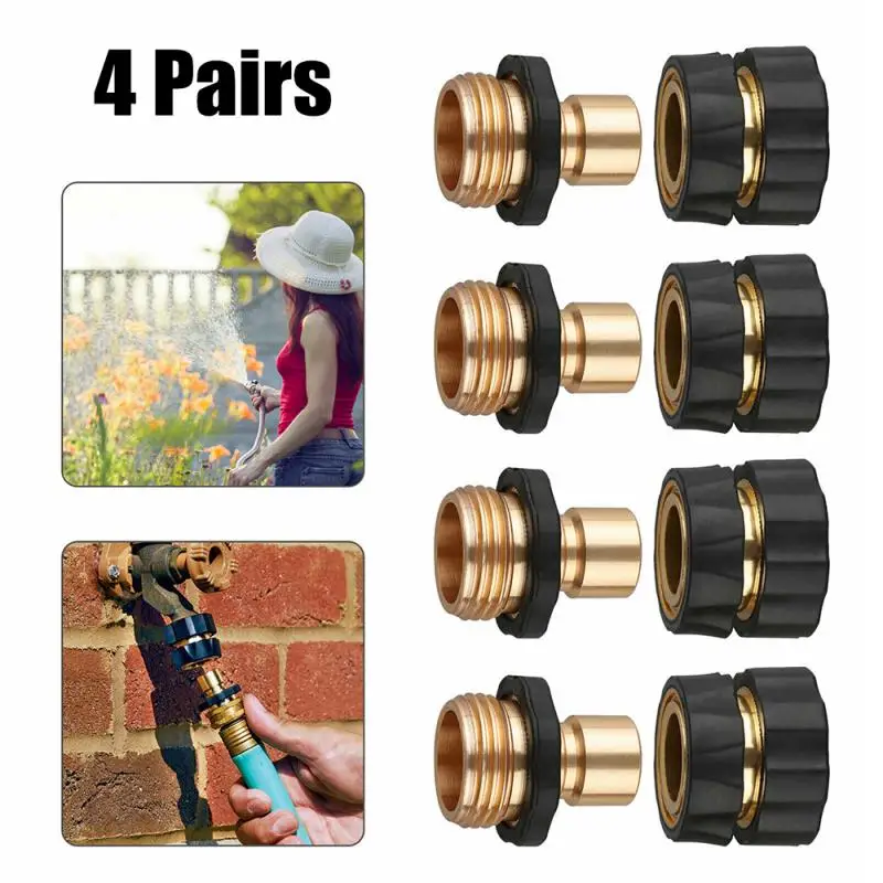 

4 Pairs Garden Copper plating Hose Quick Connector 1/2 Copper Connector Garden Hose Female Thread 1/2 3/4 Water Gun Fitting 1set