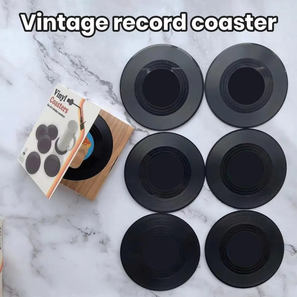 6Pcs Coffee Coaster Decorative Non-slip Insulated Coaster Heat Resistant Cup Pad Vintage Record Drinking Cup Coaster Cup Mat