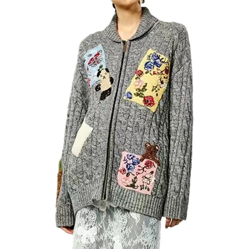 Новинка Осень-зима 2024 нишевой винтажный кардиган на молнии милый свитер со ста